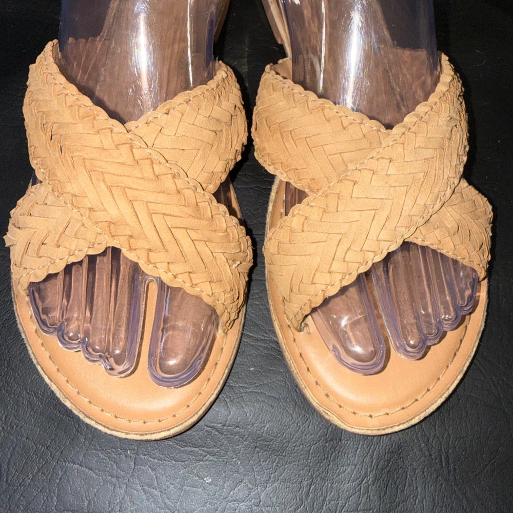 Crevo Tan Braided Cross Strap Slide Sandals Womens Size 9 Flat Boho Summer Shoes